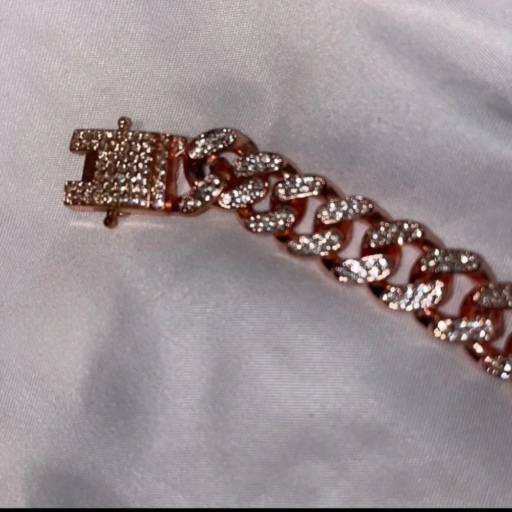 CUBAN LINK ICED OUT ROSE GOLD DOG CHAIN SIZE MEDIUM SPOIL YOUR PUP! 14”LONG